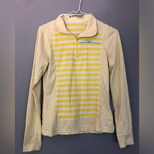 Spyder Women’s Size 4 Yellow White Striped Long Sleeve 1/4 Zip Shirt